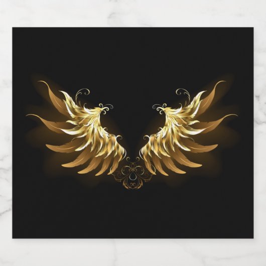 Golden Angel Wings op zwarte achtergrond Sparkling Wijnetiket (Enkel label)