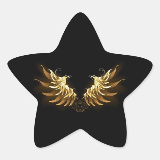 Golden Angel Wings op zwarte achtergrond Ster Sticker (Voorkant)