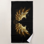 Golden Angel Wings op zwarte achtergrond Strandlaken (Voorkant)