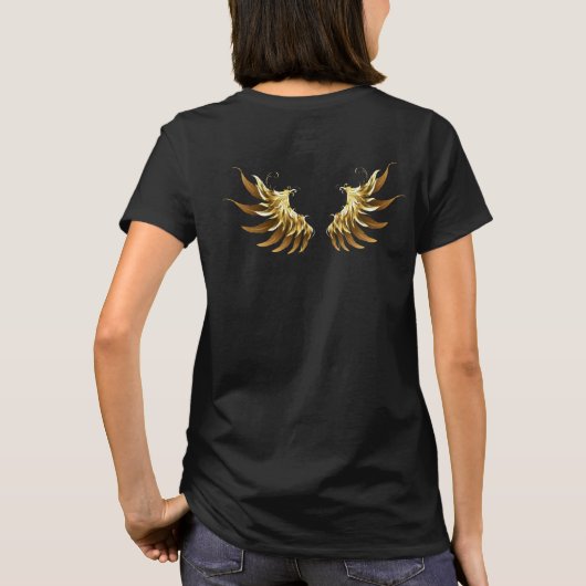 Golden Angel Wings op zwarte achtergrond T-shirt (Achterkant)