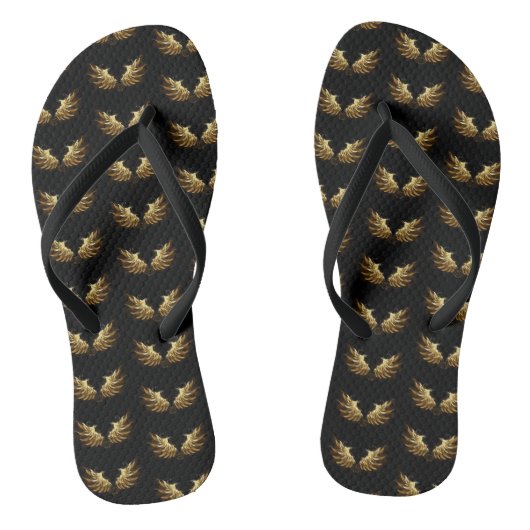 Golden Angel Wings op zwarte achtergrond Teenslippers (Voetbed)