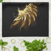 Golden Angel Wings op zwarte achtergrond Theedoek (Gevouwen)