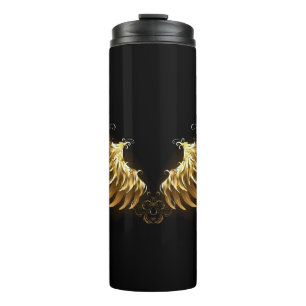 Golden Angel Wings op zwarte achtergrond Thermosbeker