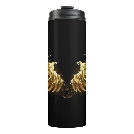 Golden Angel Wings op zwarte achtergrond Thermosbeker (Voorkant)
