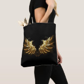 Golden Angel Wings op zwarte achtergrond Tote Bag (Dichtbij)