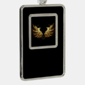 Golden Angel Wings op zwarte achtergrond Verzilverd Omlijst Ornament (Rechts)