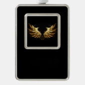 Golden Angel Wings op zwarte achtergrond Verzilverd Omlijst Ornament (Voorkant)