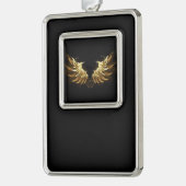 Golden Angel Wings op zwarte achtergrond Verzilverd Omlijst Ornament (Links)