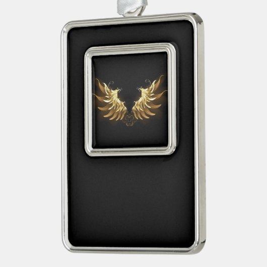 Golden Angel Wings op zwarte achtergrond Verzilverd Omlijst Ornament (Links)