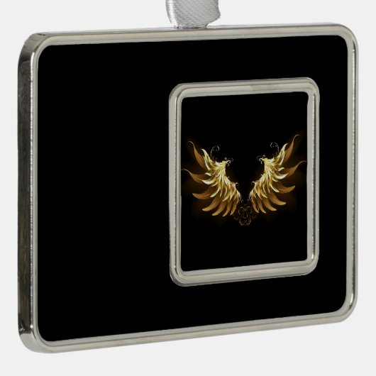 Golden Angel Wings op zwarte achtergrond Verzilverd Omlijst Ornament (Rechts)