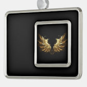 Golden Angel Wings op zwarte achtergrond Verzilverd Omlijst Ornament (Links)