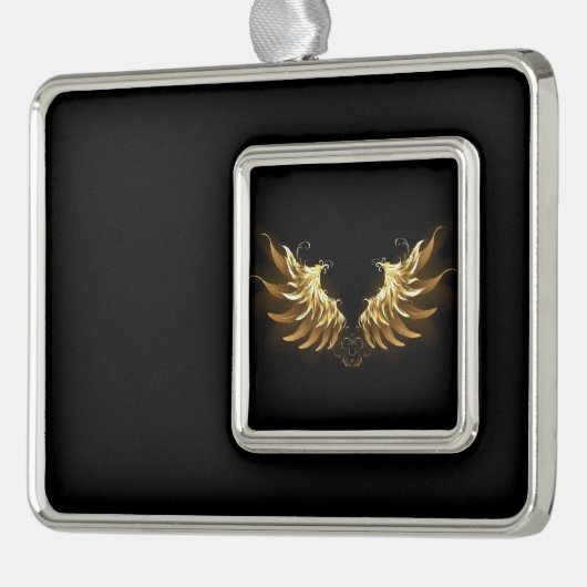 Golden Angel Wings op zwarte achtergrond Verzilverd Omlijst Ornament (Links)
