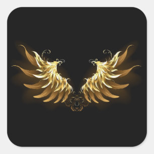 Golden Angel Wings op zwarte achtergrond Vierkante Sticker