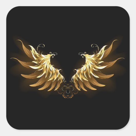 Golden Angel Wings op zwarte achtergrond Vierkante Sticker (Voorkant)