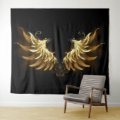 Golden Angel Wings op zwarte achtergrond Wandkleed (In Situ (horizontaal))