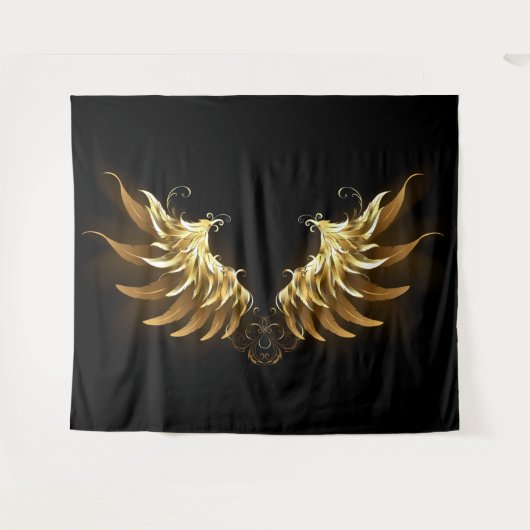 Golden Angel Wings op zwarte achtergrond Wandkleed (Voorkant (horizontaal))