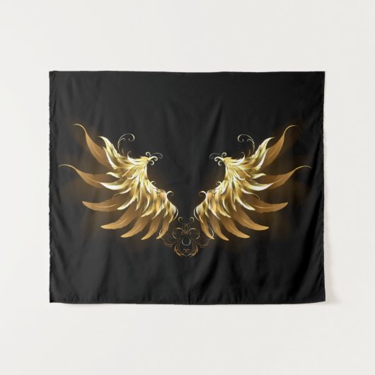 Golden Angel Wings op zwarte achtergrond Wandkleed (Voorkant (horizontaal))