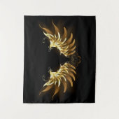 Golden Angel Wings op zwarte achtergrond Wandkleed (Voorkant)