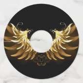 Golden Angel Wings op zwarte achtergrond Wijnglaslabel (Voorkant)