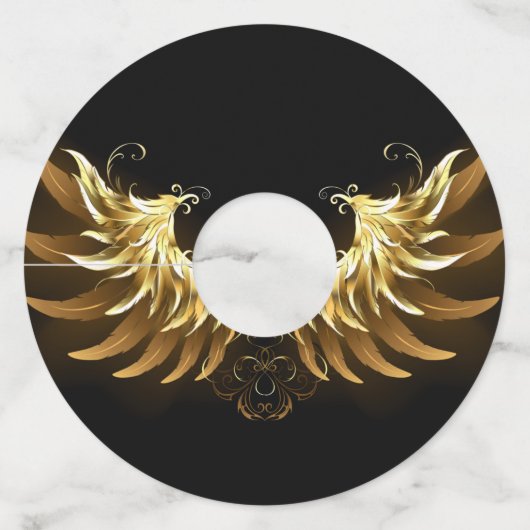 Golden Angel Wings op zwarte achtergrond Wijnglaslabel (Voorkant)