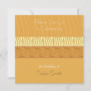 Golden Animal Pattern Birthday Invitation Kaart