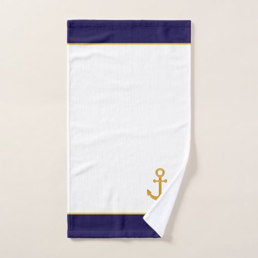 Golden anker en monogram op marinesblauw en witbad bad handdoek (Handdoek)
