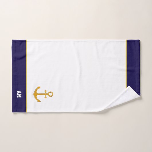 Golden anker en monogram op marinesblauw en witbad bad handdoek (Handdoek)