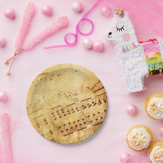 Golden  Antiek vel muziekoverzicht Papieren Bordje (Feest)