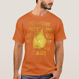 Golden Anubis met hiërogliefen op blauw T-shirt