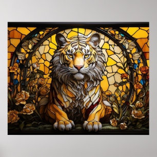 *~* Golden AP68 TIGER Fantasy Glas in lood 5:4 Poster