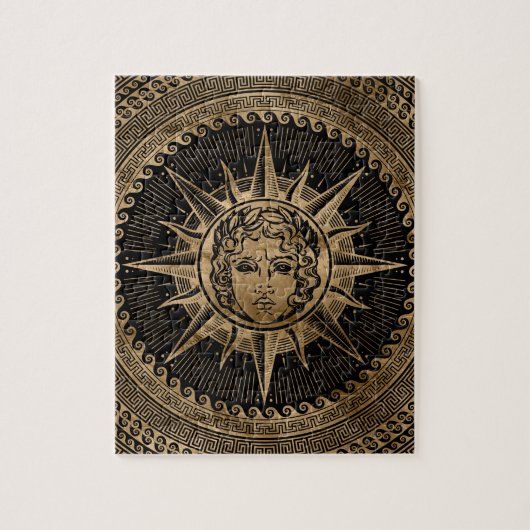 Golden Apollo Sun God op de Griekse sleutelversier Legpuzzel (Verticaal)