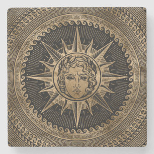 Golden Apollo Sun God op de Griekse sleutelversier Stenen Onderzetter