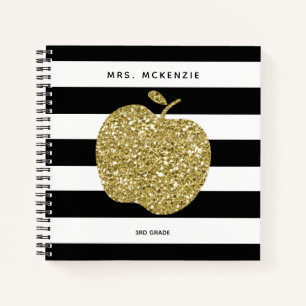 Golden Apple Teacher Spiral Notebook, Faux Glitter Notitieboek