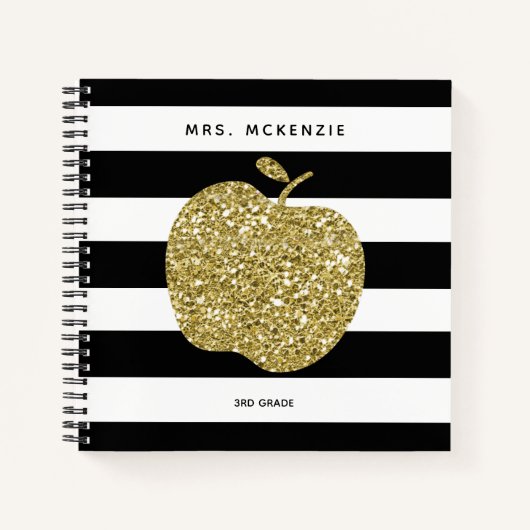 Golden Apple Teacher Spiral Notebook, Faux Glitter Notitieboek (Voorkant)