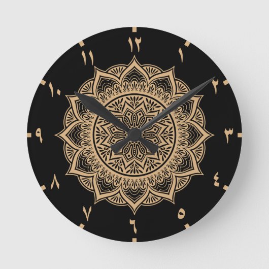 Golden Arabic Numbers Mandala Ronde Klok (Voorkant)