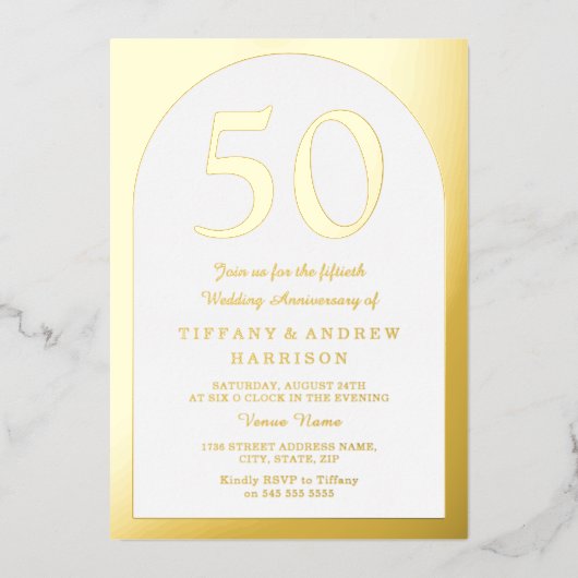 Golden Arch 50th Wedding Jubileum Gold Folie Uitnodiging (Voorkant)