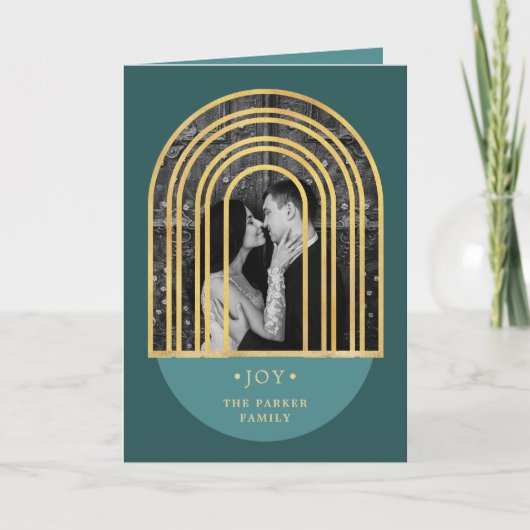 Golden Arch | Diepe groene kerstfoto Feestdagen Kaart (Voorkant)