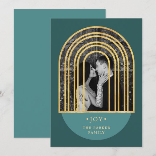 Golden Arch | Diepe groene kerstfoto Feestdagenkaart (Voorkant / Achterkant)