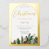 Golden Arch Family of Kantoor Kerstfeest Folie Uitnodiging (Voorkant)