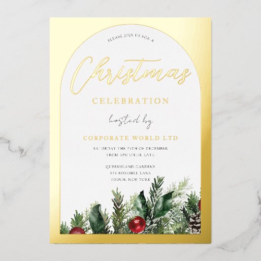 Golden Arch Family of Kantoor Kerstfeest Folie Uitnodiging (Voorkant)