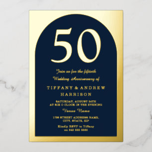 Golden Arch Navy 50th Wedding Jubileum Gold Folie Uitnodiging