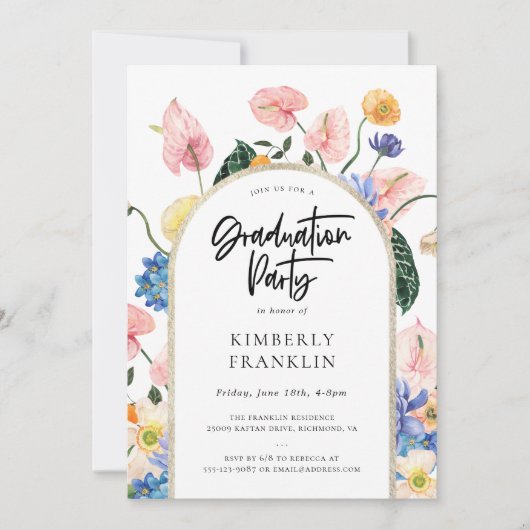 Golden Arch Summer Floral Gradual Party Invitat Kaart (Voorkant)