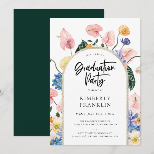 Golden Arch Summer Floral Gradual Party Invitat Kaart (Voorkant / Achterkant)