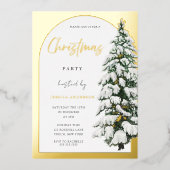 Golden Arch White Snowy Tree-kerstfeest Folie Uitnodiging (Voorkant)
