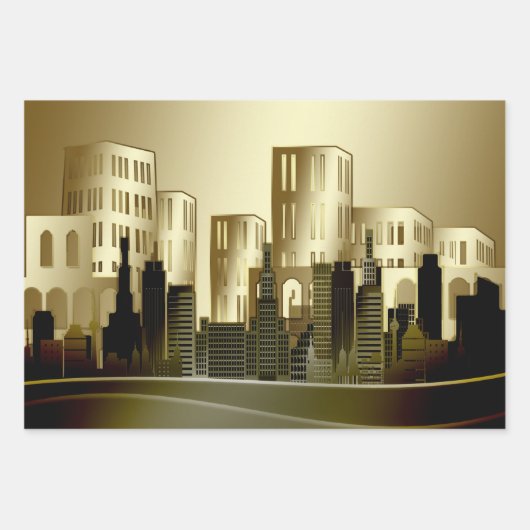 Golden Architecture Cityscape Abstracte ontkoppeli Inpakpapier Vel (Voorkant)