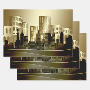 Golden Architecture Cityscape Abstracte ontkoppeli Inpakpapier Vel
