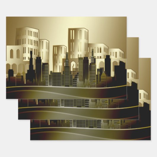 Golden Architecture Cityscape Abstracte ontkoppeli Inpakpapier Vel (Set)