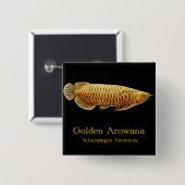 Golden Arowana Fish Pin Vierkante Button 5,1 Cm (Voorkant /achterkant)
