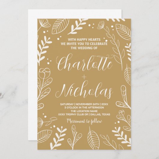 Golden Art bruiloft uitnodigingen (Voorkant / Achterkant)