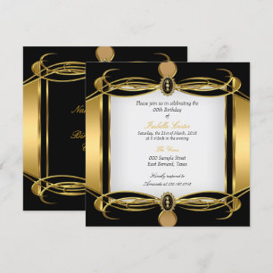 Golden Art Deco Black White Pearl Birthday Party Kaart